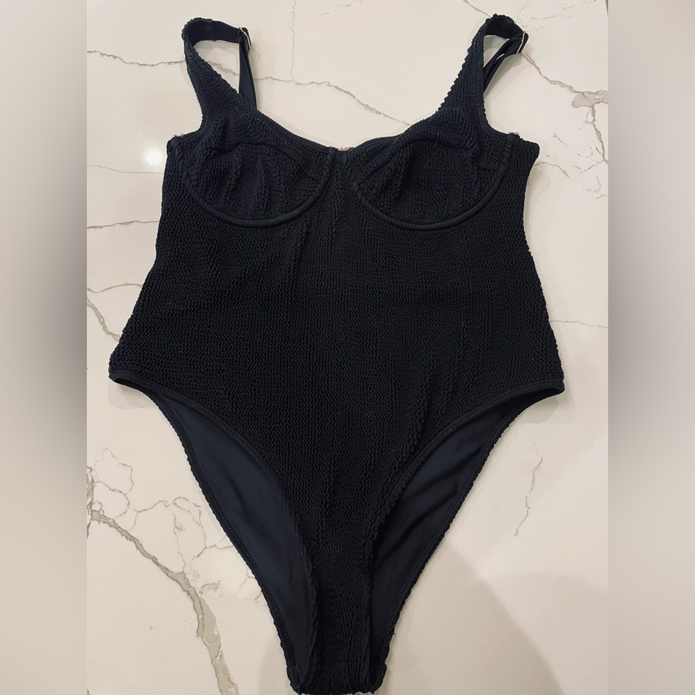 Ochre lane  Classic Black Textured One-Piece Swimsuit